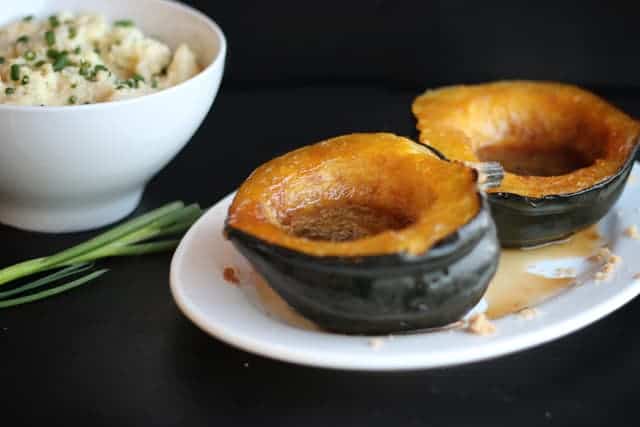 carmelized roasted acorn squash on plate