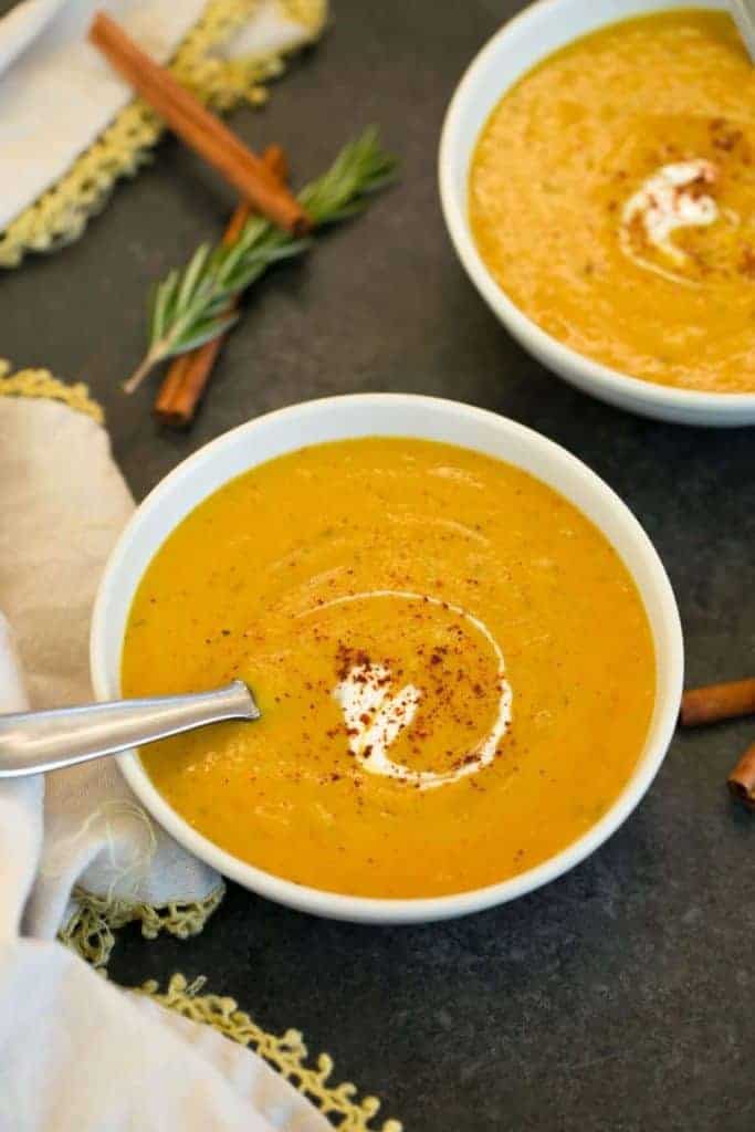 bowl of butternut squash with cinnamon on top