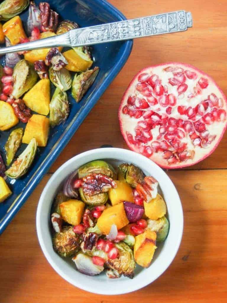 colorful acorn squash and brussels sprout