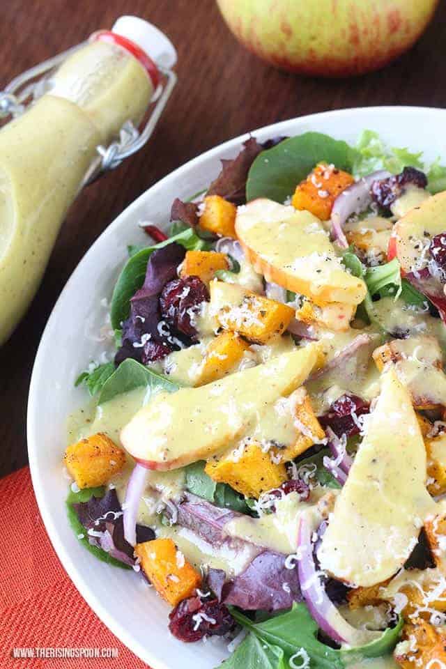 mixed greens salad with apples, butternut squash with apple cider vinaigrette