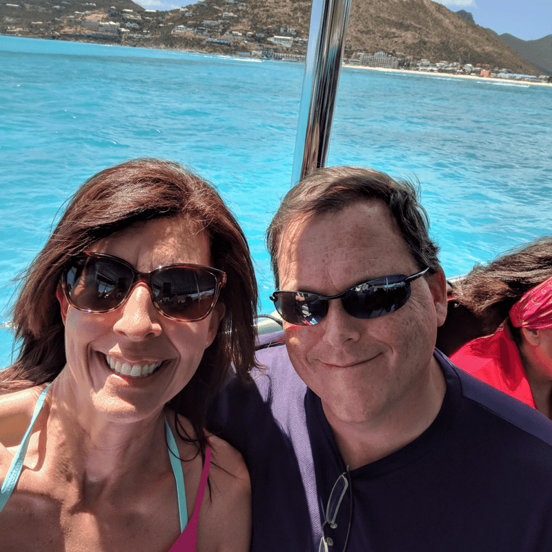 Stephanie and Andrew on water taxi in St Maarten