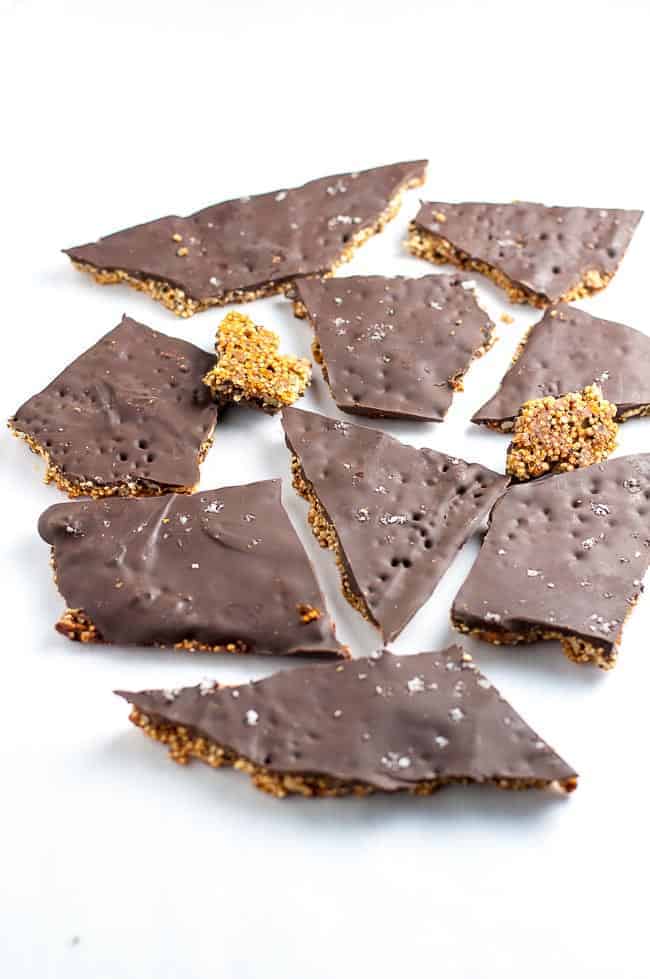 healthy dessert with quinoa and chocolate bark snack
