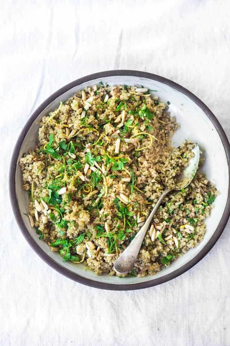 quinoa bowl with shallow and herbs side dish