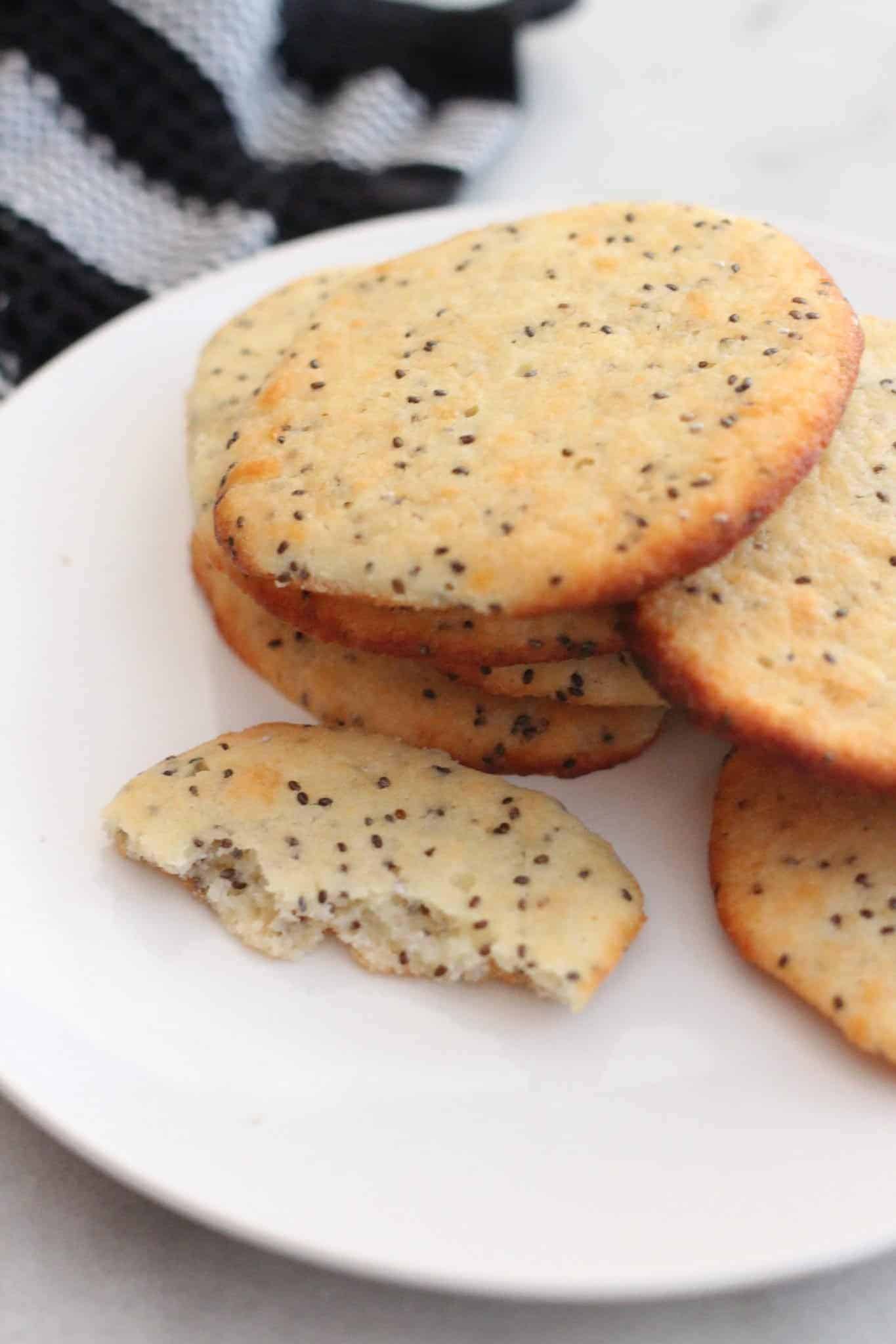 low carb chia cookies on a white plate