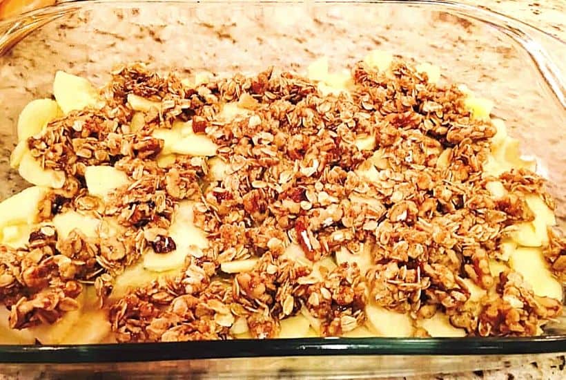 apple crisp is pan ready to be baked