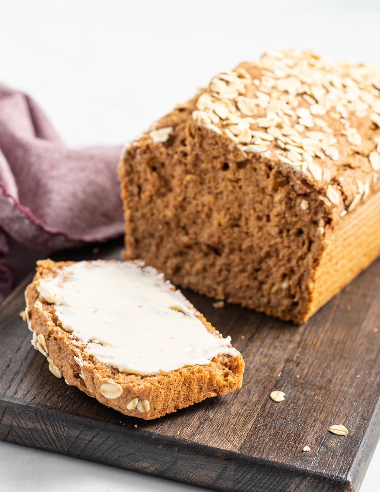 yeast free spelt bread sliced with butter