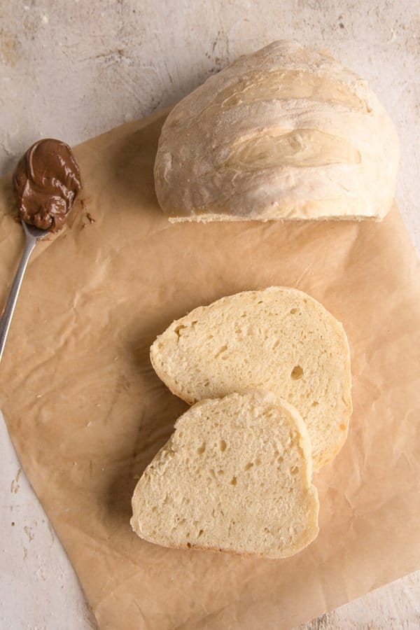 no yeast bread sliced on cutting board