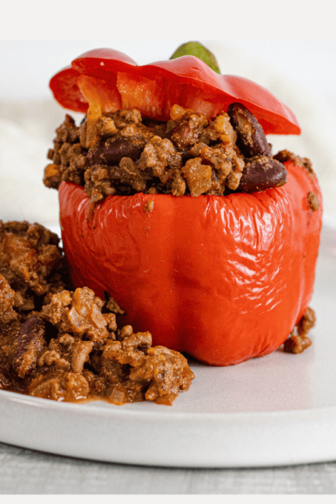 Roasted red bell pepper stuffed with chili